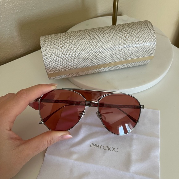 NEW Jimmy Choo Ave aviator sunglasses silver frame red lenses - Picture 5 of 14